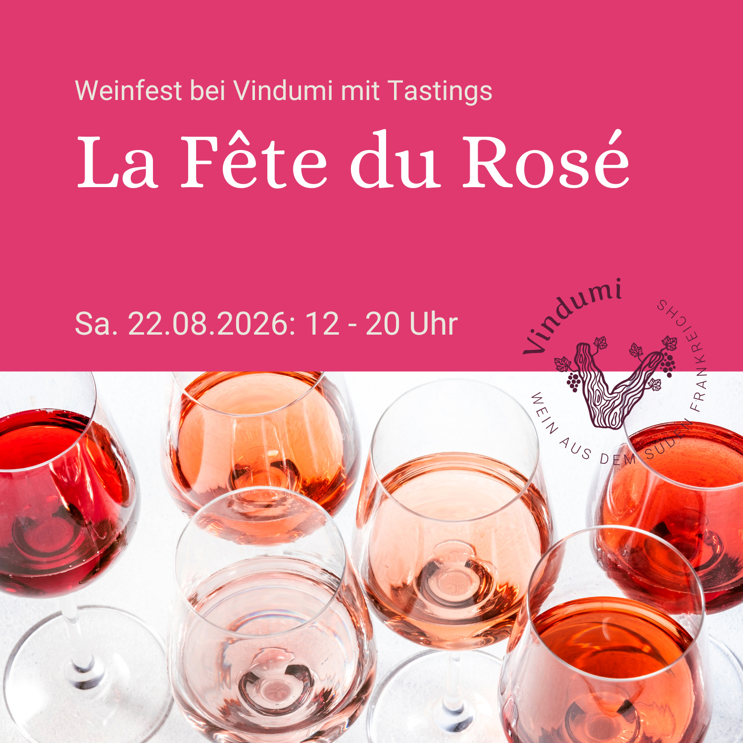 La Fête du Rosé 2026, Sommer-Rosé Tasting und Weinfest bei Vindumi in Kirkel-Limbach