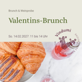 Valentins-Brunch mit Weinprobe am 14.02.2027 bei Vindumi, Ankündigungsgrafik mit Croissants und Rosé